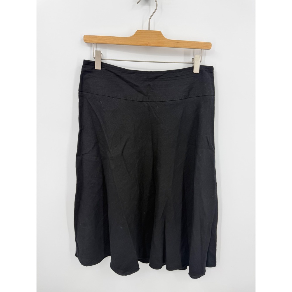 NIC+ZOE Linen Blend A-Line Skirt Women‎ 6 Black Smocked Back Side Zip Flare